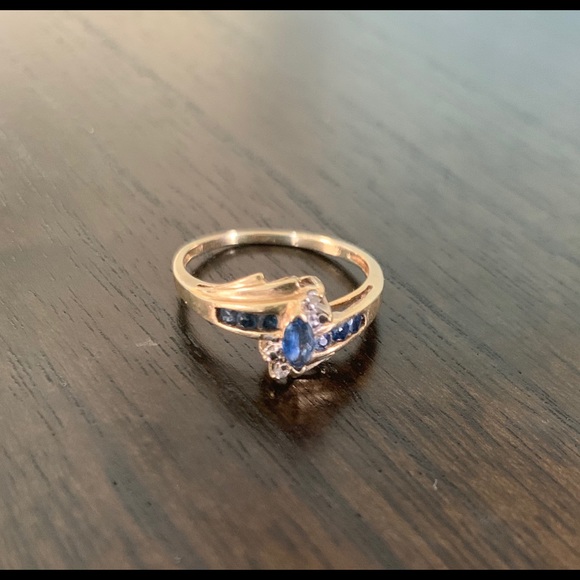 Jewelry - 10K Gold Sapphire and Diamond Ring Size 7.25